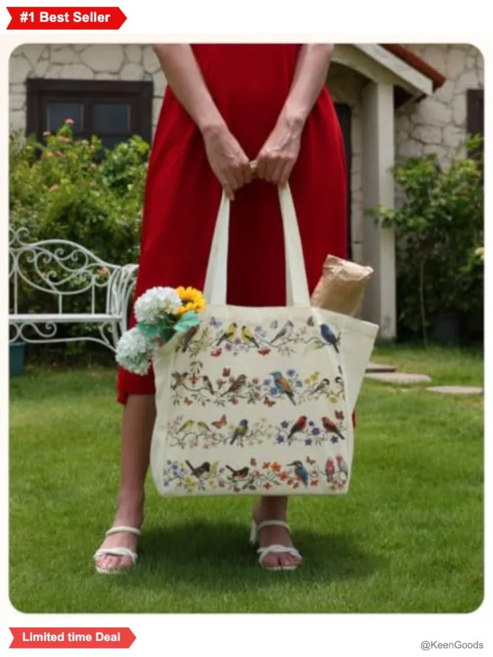 Canvas Tote Bag 8 Pocket Rigid Base & Pouch Floral Vintage Heavy Duty